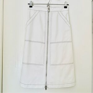 Percotton White Denim Cotton Pencil Skirt with Huge Pockets and Elastic Waist S